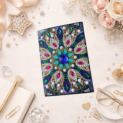 Blue & Emerald Mandala Diamond Art Painted Journal – Rhinestone Embellished Notebook