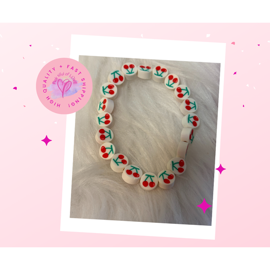 🍒 Cherry Polymer Clay Beaded Stretch Bracelet