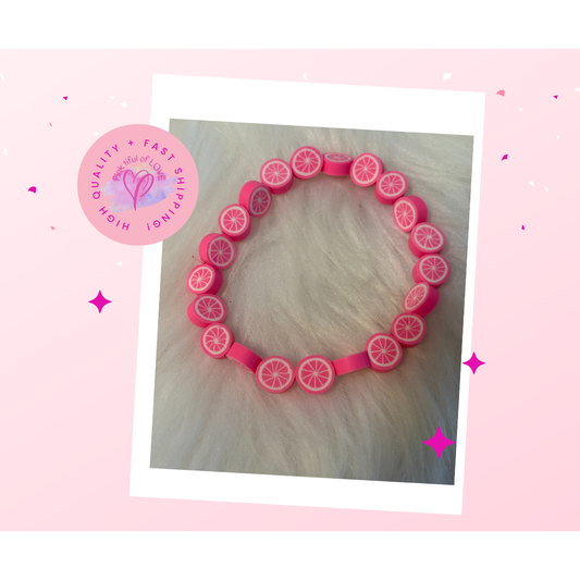 Pink Lemon Polymer Clay beaded Stretch Bracelet