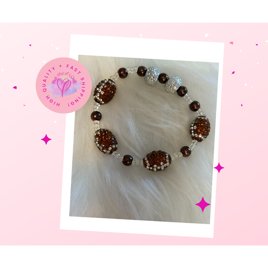 🏈✨ Rhinestone Football Beaded Stretch Bracelet
