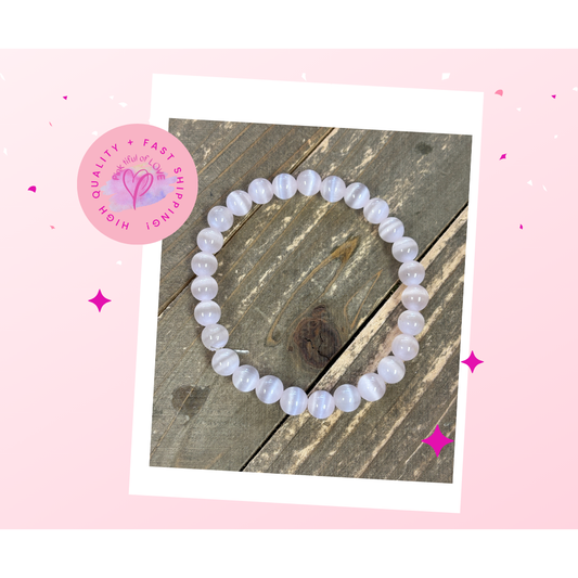 ✨ Pink Cat's Eye Glass Beaded Stretchy Bracelet ✨