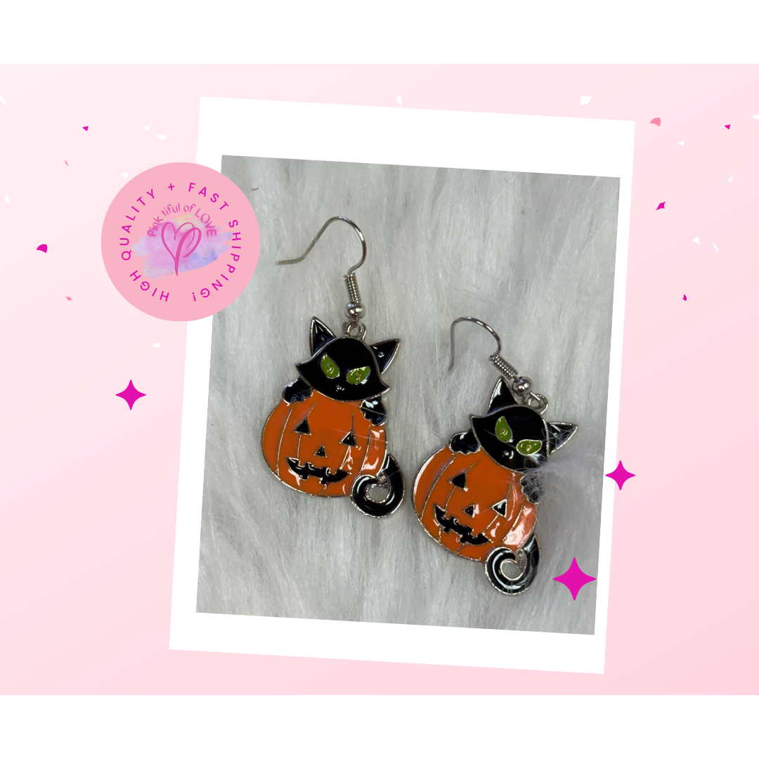 Black Cat & Pumpkin Earrings – Spooky-Cute Halloween Jewelry