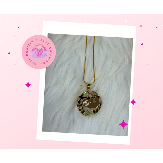 Sloth Pendant on a gold chain Necklace