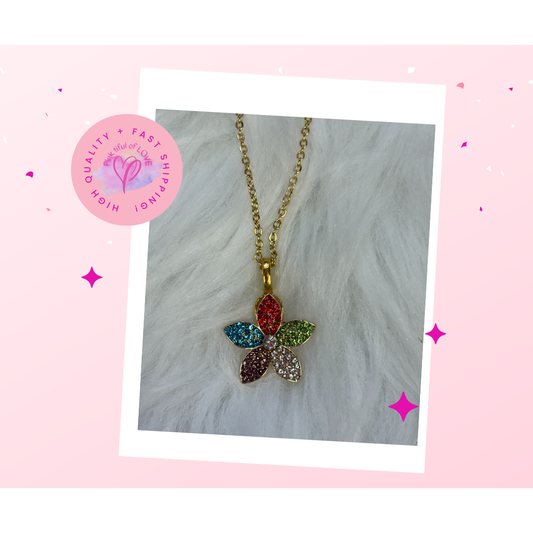 Plated Flower Rhinestone Pendant on a Gold Chain Necklace