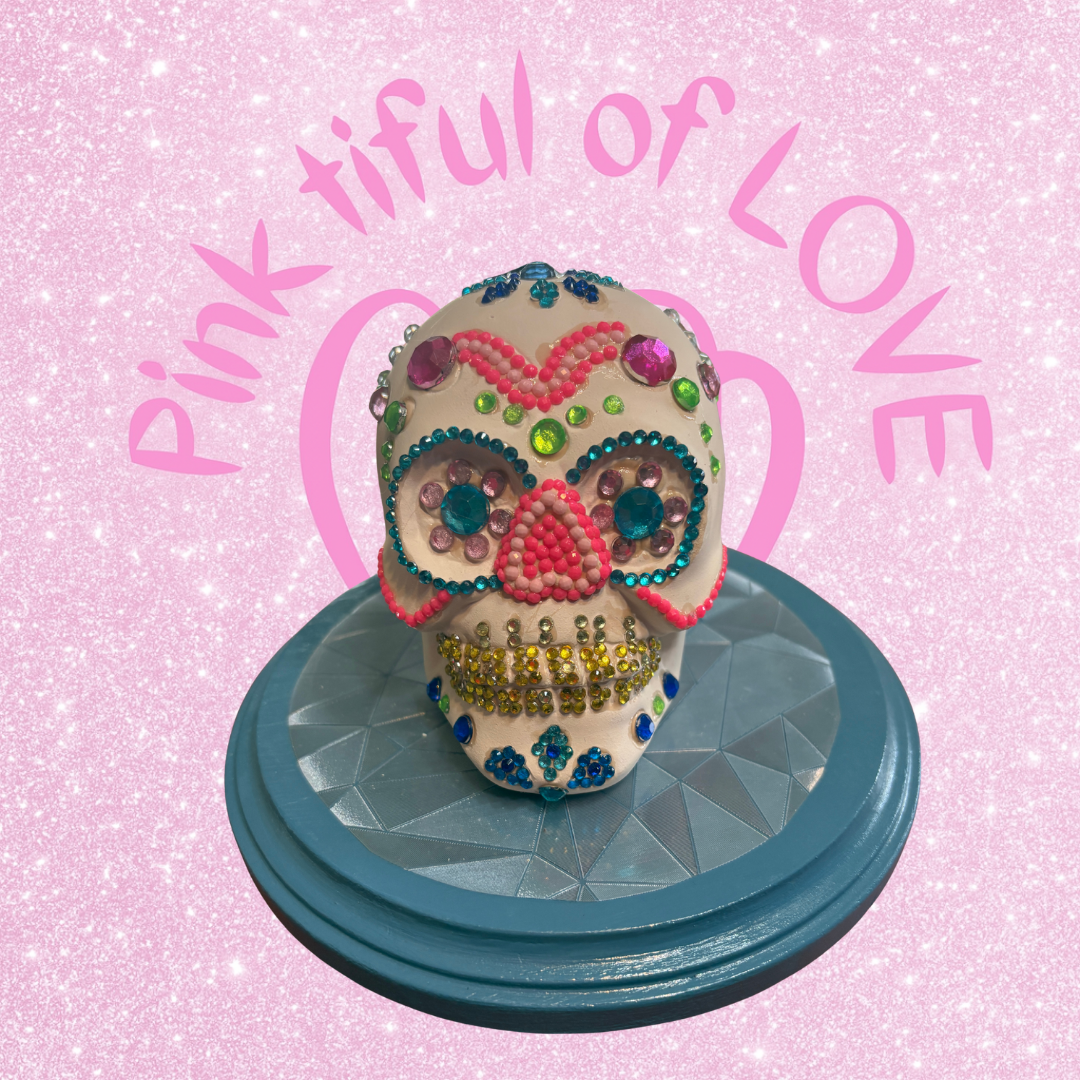 Diamond Art Ceramic Figurine – Colorful Sugar Skull Sparkle Décor