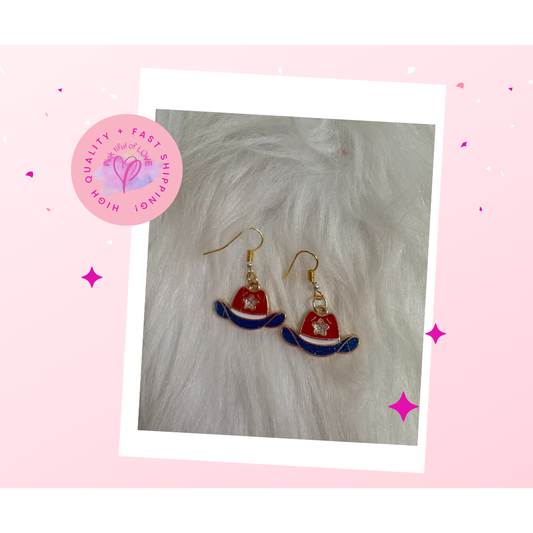 Patriotic cowboy hat wire Earrings
