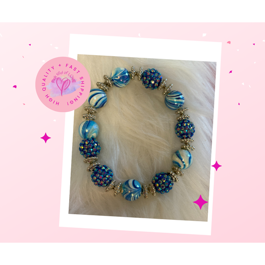 Blue Acrylic Shambala Beaded Stretch Bracelet