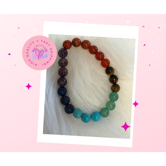 Rainbow Mixed Stone Round Beaded Stretch Bracelet