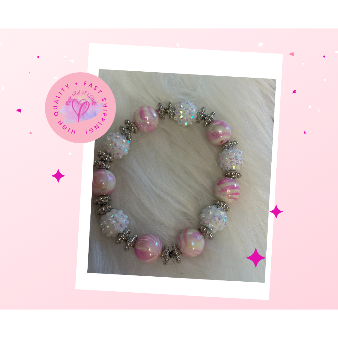 Pink Acrylic Shambala Beaded Stretch Bracelet