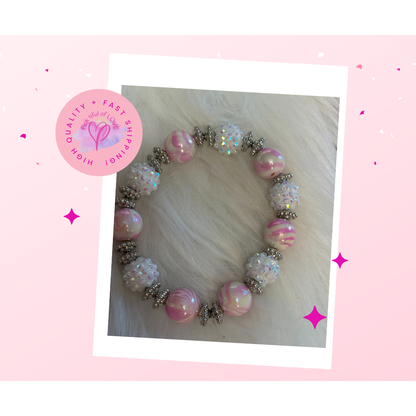 Pink Acrylic Shambala Beaded Stretch Bracelet