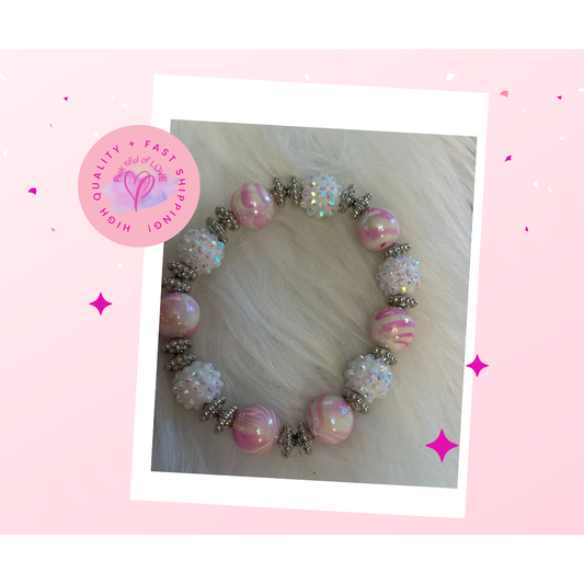 Pink Acrylic Shambala Beaded Stretch Bracelet