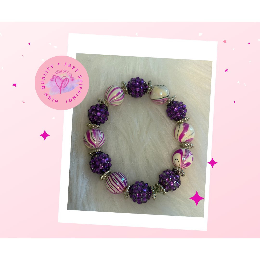 Purple Acrylic Shambala Beaded Stretch Bracelet