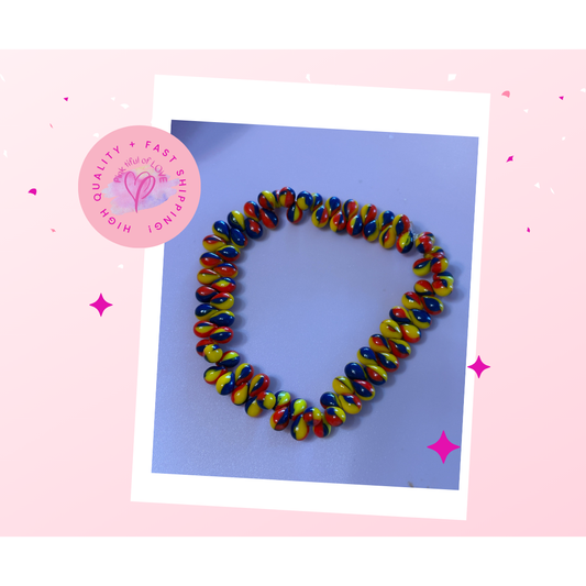 🎨✨ Red, Yellow & Blue Czech Glass Teardrop Beaded Stretchy Bracelet (7mm Beads) ✨🎨