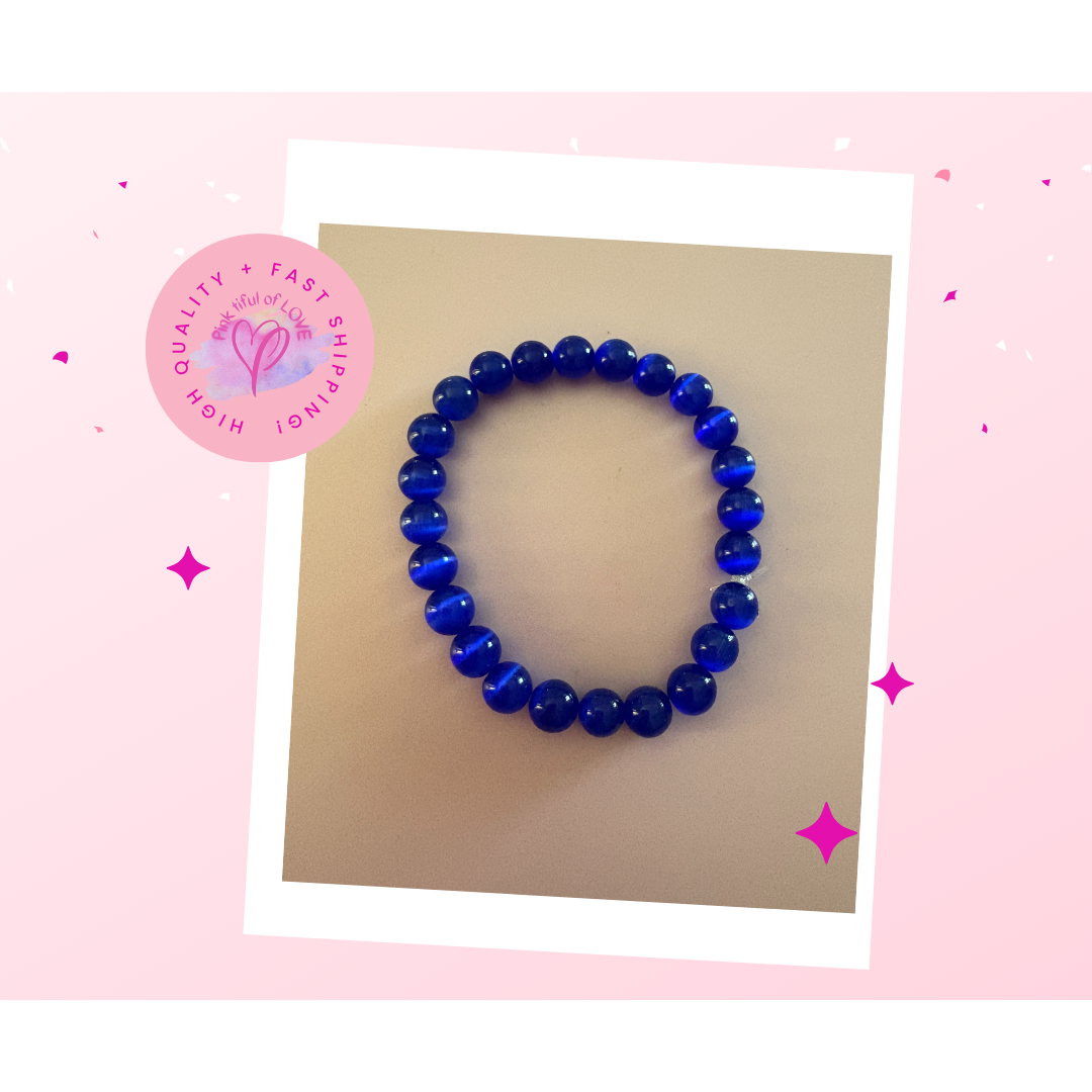 💙✨ Blue Cat's Eye Glass Beaded Stretchy Bracelet ✨💙