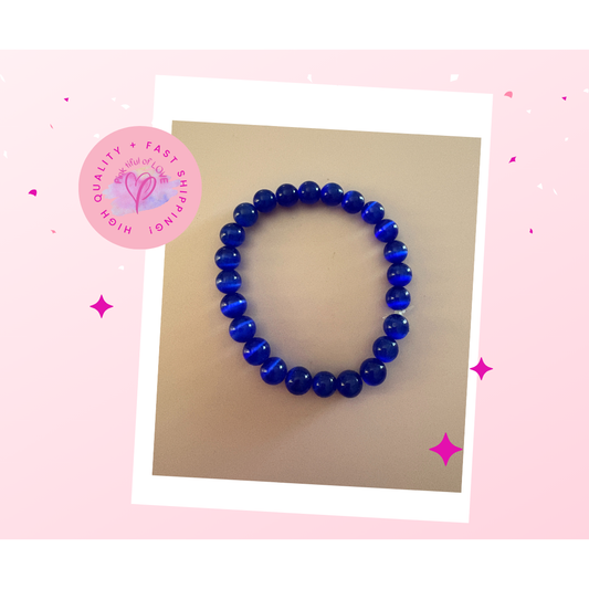 💙✨ Blue Cat's Eye Glass Beaded Stretchy Bracelet ✨💙