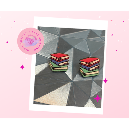 Stacked Books Wooden Earrings – Handcrafted Teacher & Book Lover Jewelry