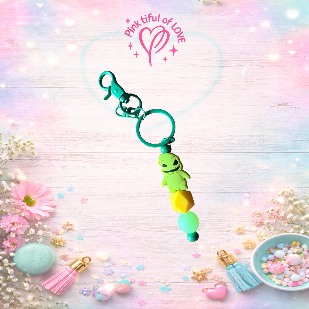 Oogie-Inspired Beadable Keychain – Green Spooky Character Charm with Silicone Bead