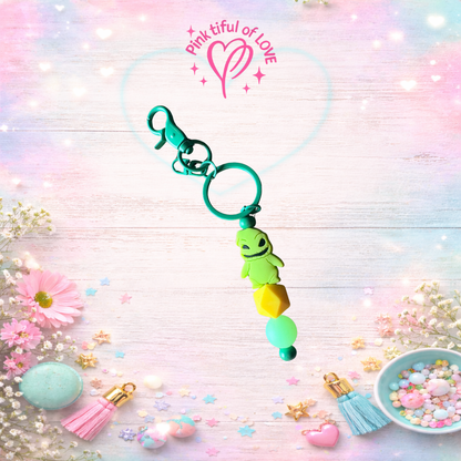 Oogie-Inspired Beadable Keychain – Green Spooky Character Charm with Silicone Bead