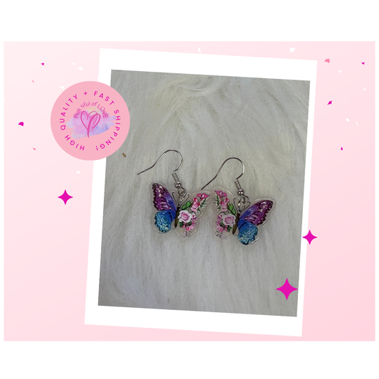 Floral Butterfly Charm wire Earrings
