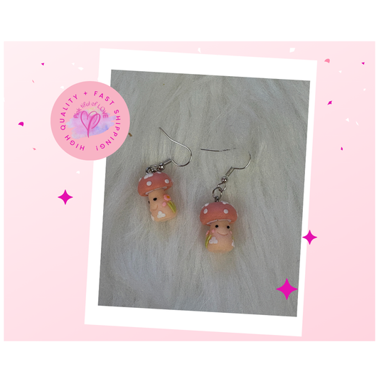 Smiling Mushroom Charm wire Earrings