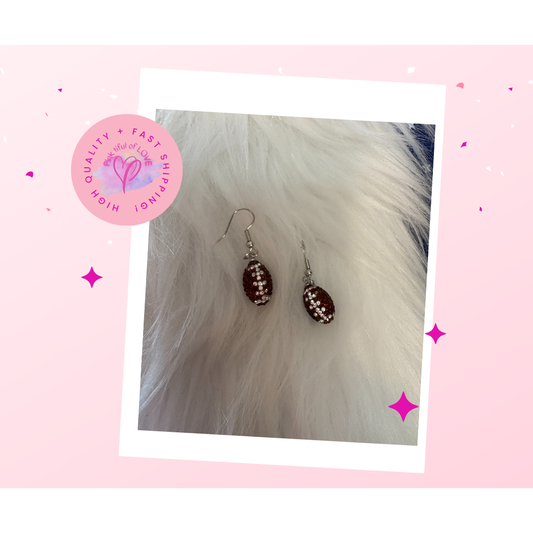 Rhinestone Football Charm  Wire Earrings