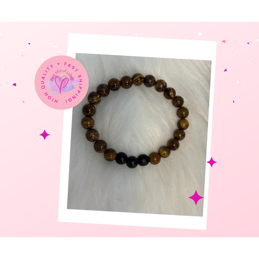 Tiger's Eye and Black stone Beaded Elastic/Stretch Bracelet -11