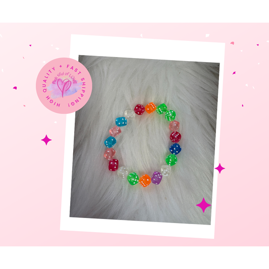 🎲 Multi-Color Translucent Dice Beaded Stretchy Bracelet