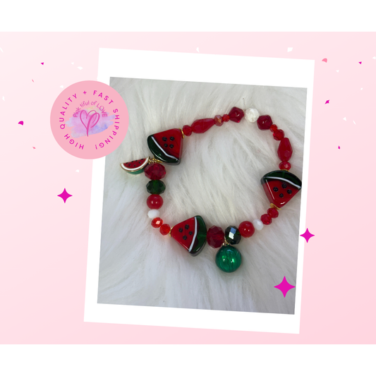 🍉 Watermelon Lampwork Glass Beaded Stretch Bracelet