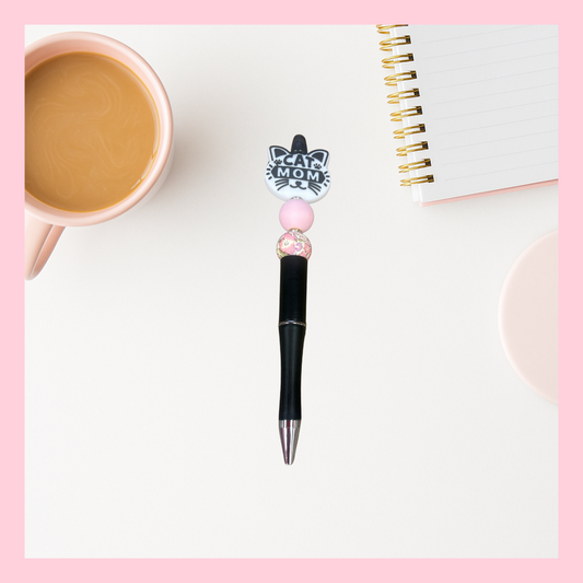 Cat Mom Beadable Pen – Pink & Floral Accent