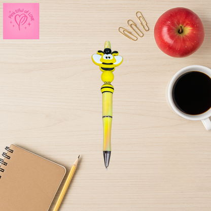 🐝 Buzzing Bee Beadable Pen – Yellow & Black Charm Pen