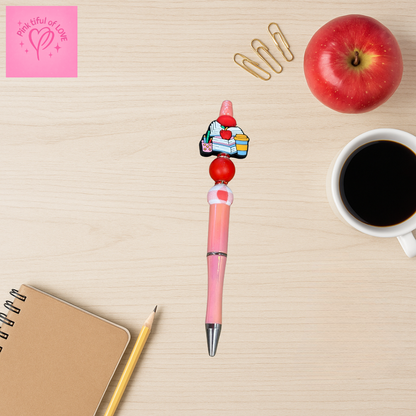 Teacher’s Desk Beadable Pen – Red & Pink Charm Pen