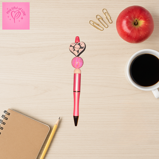 💀 Pink Skull Heart Beadable Pen – Edgy & Cute