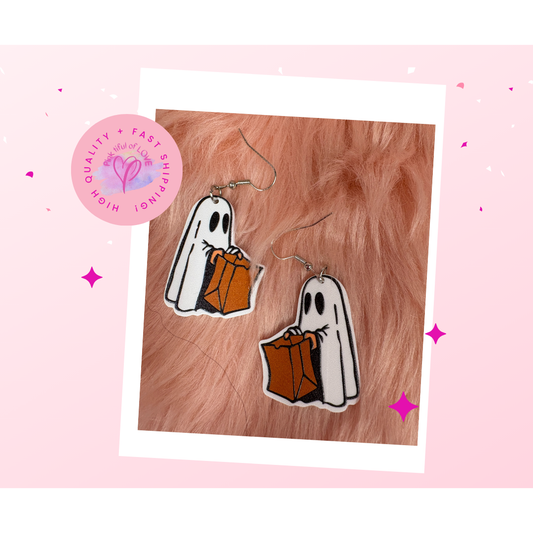 Boo & Bag Halloween Ghost Earrings – Cute Spooky Trick-or-Treat Jewelry