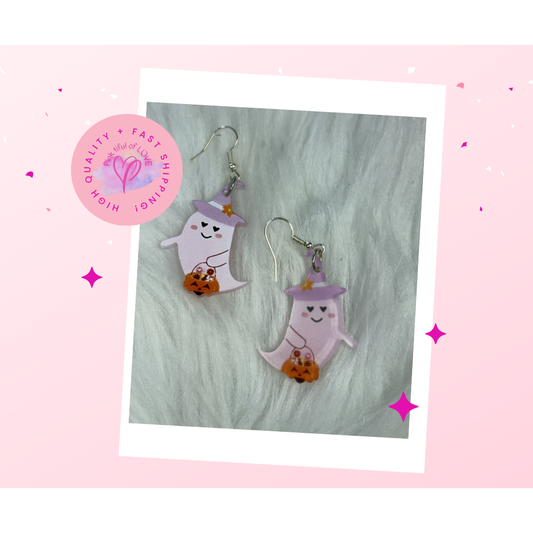 Sweet Ghost Witch Earrings – Pastel Halloween Dangle Jewelry