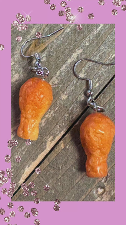 Fried Chicken Leg Dangle Earrings – Fun Foodie Resin Jewelry