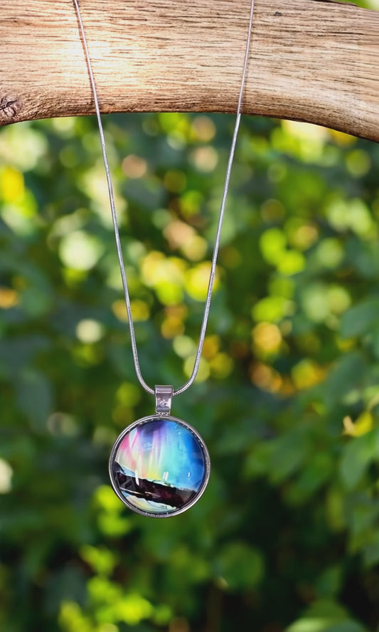 Aurora Lights Cabochon-1 Pendant on a silver Necklace