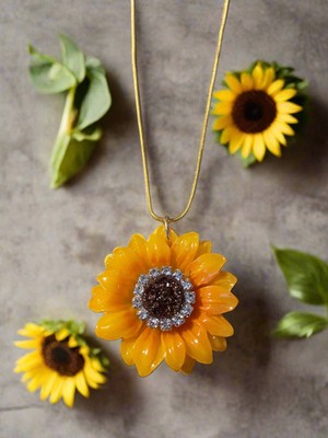 Sunflower Rhinestone Pendant Necklace