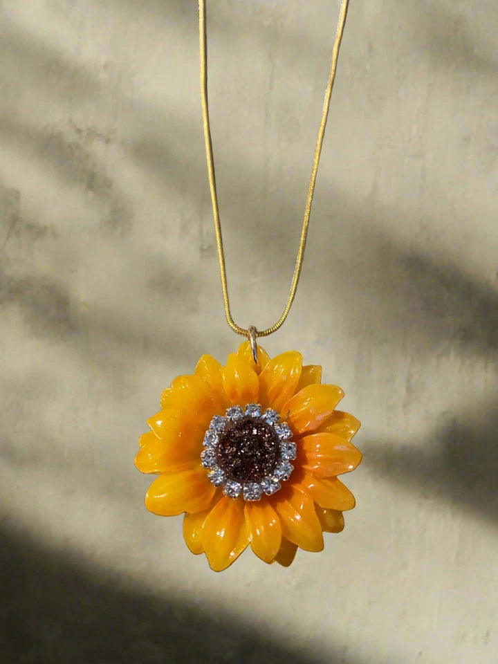 Sunflower Rhinestone Pendant Necklace