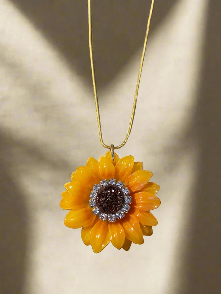 Sunflower Rhinestone Pendant Necklace