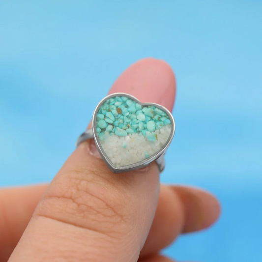 Sand Heart Ring; turquoise and sand in ResinPink tiful of LOVE