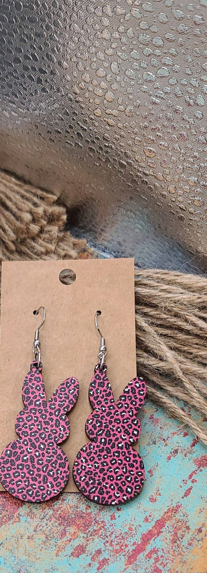 Pink Leopard Bunny Earrings