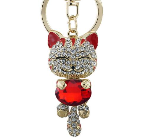 Smile Cat Crystal Red Rhinestone Keyrings Key Chains