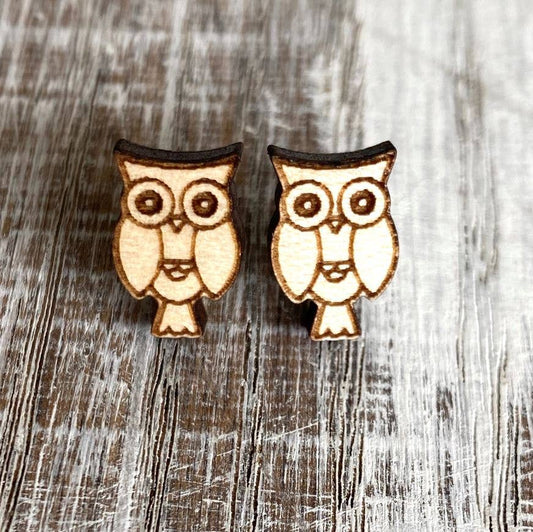 Laser Engraved maple wood Owl EarringsPink tiful of LOVE