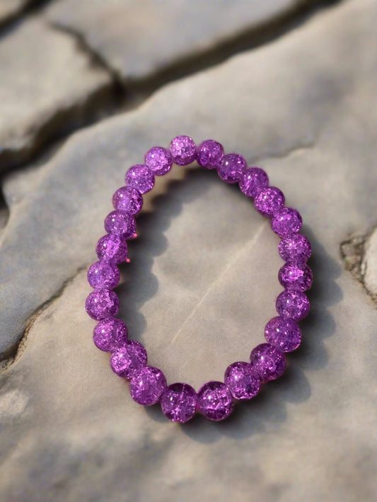 Purple Round Cracked Glass Beaded Elastic/Stretch BraceletPink tiful of LOVE