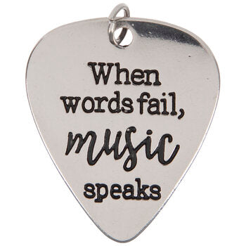 Music Speaks Guitar Pick Pendant on a Silver chain Necklace