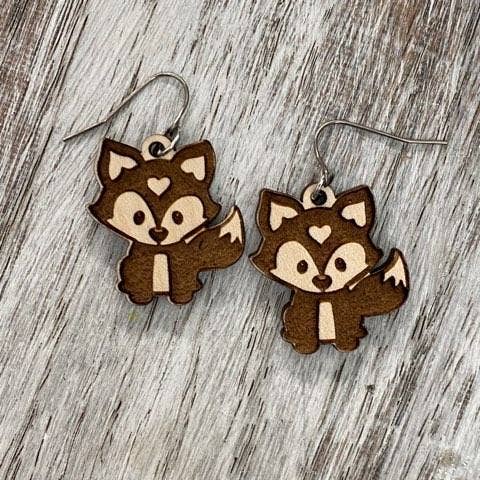 Wooden Fox Wire Earrings