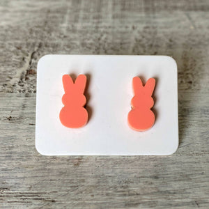 Pastel Orange Fluffy Bunny Stud Earrings