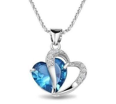 Blue Double Heart Crystal Gemstone Pendant Silver Plated NecklacePink tiful of LOVE