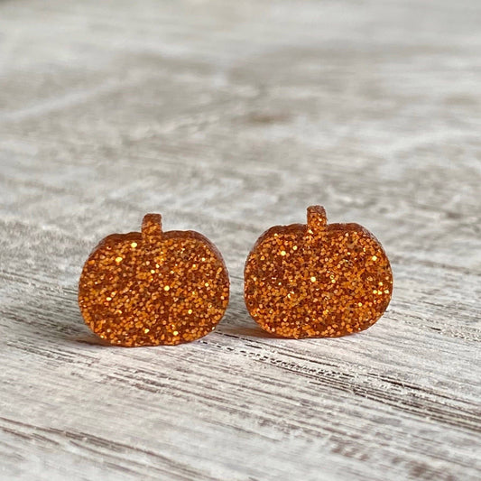 Pumpkin Stud earrings-Orange GlitterPink tiful of LOVE