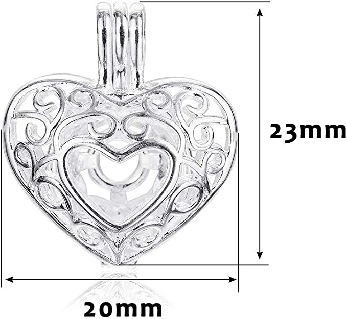 Heart shaped  Hallow Locket Pendant Necklace Set includes 3 lava round beads &amp; essential oil)Pink tiful of LOVE